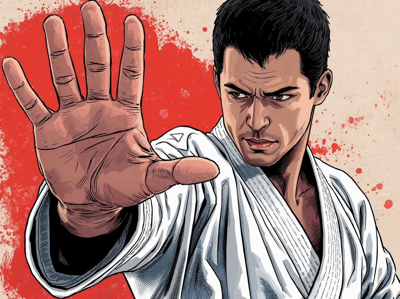 a-stunning-illustration-of-karate-demonstration-a-black-belt-master-in-a-kimono-demonstrates-a-palm-strike-close-up-of-the-palm-and-face-figure-turned-45-best-quality-ultra-high-res